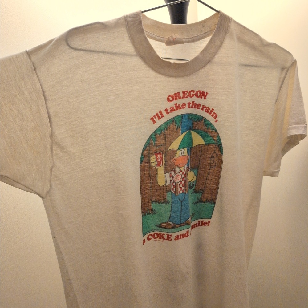 VTG 80s Royal Knight Oregon Coca-Cola Paper Thin Shirt XL Single Stitch Duck